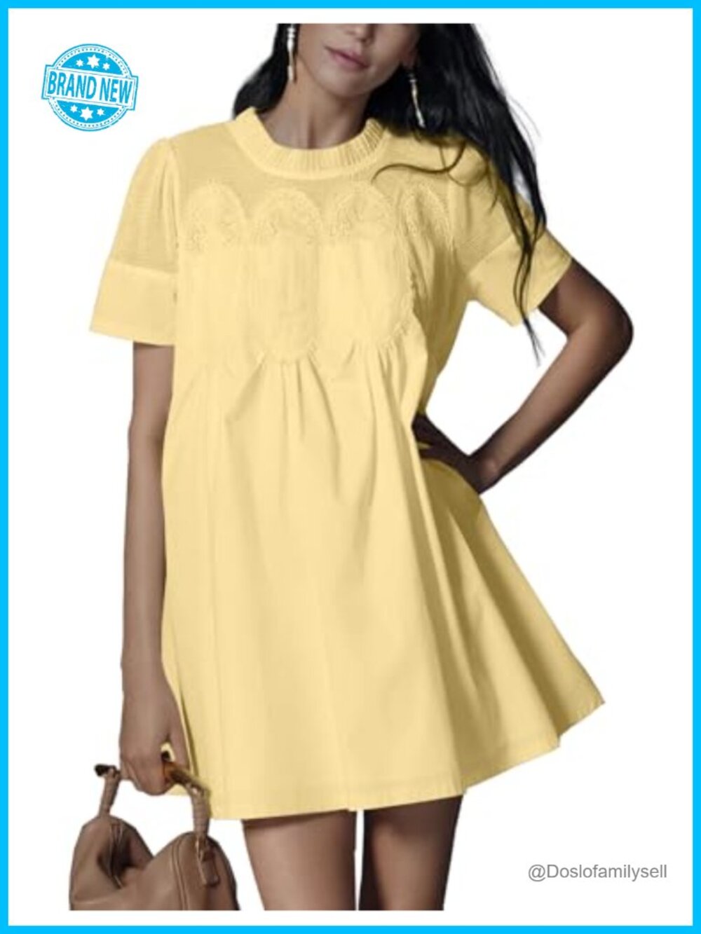 Womens Lace Babydoll Mini Dress Short Sleeve Summer Sundress